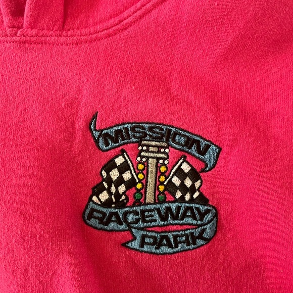 Y2K vintage Kids Mission Raceway Park hoodie Pink SMALL - Picture 2 of 6